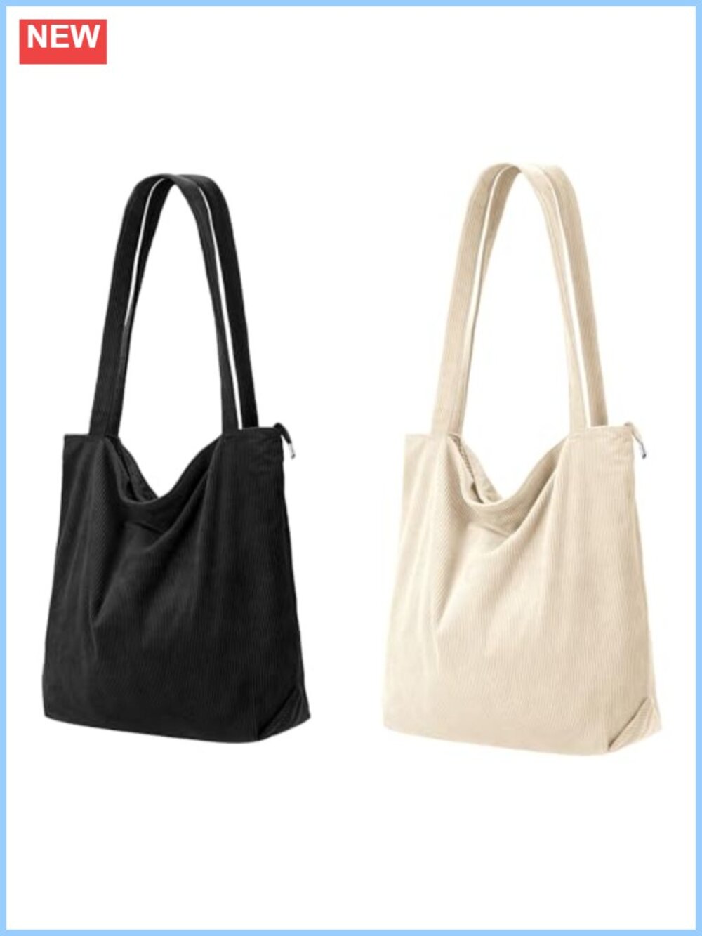 Corduroy Tote Bag with Zipper Large Capacity Shoulder Handbag